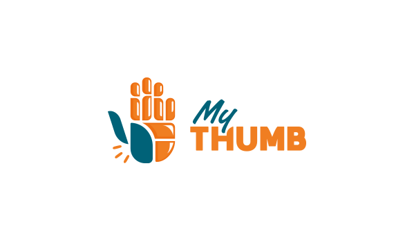Stylised orange hand logo with My Thumb text